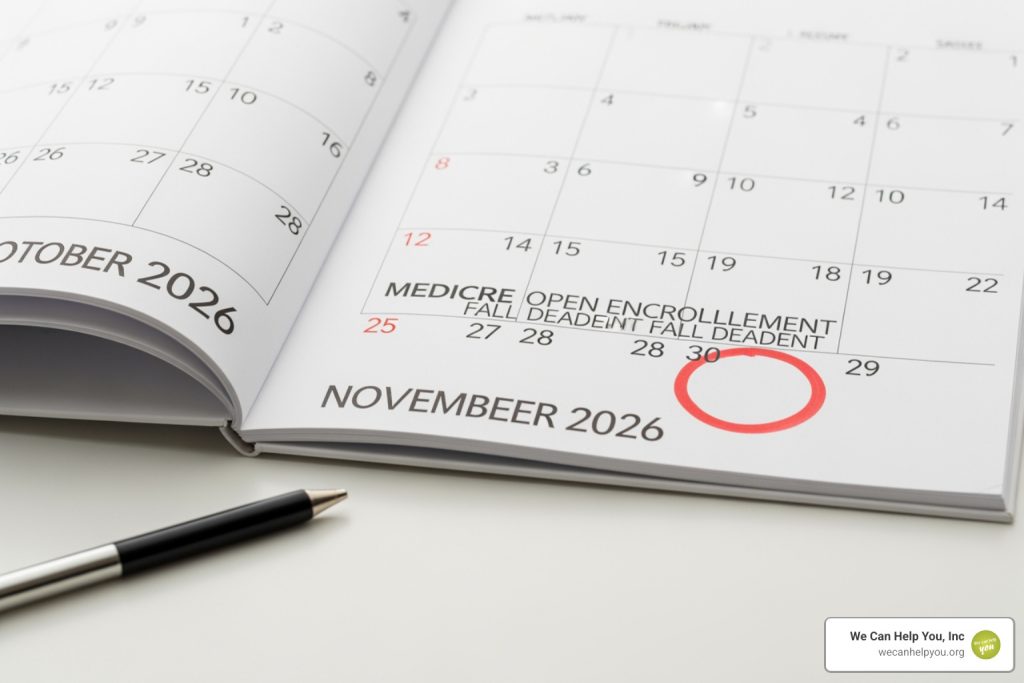 Medicare open enrollment 2026 calendar with fall deadline