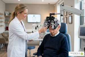 Medicare eye exams senior patient at optometrist clinic - Medicare eye exams