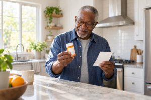 Man checking his prescription and pharmacy receipt as Medicare negotiated drug prices start in 2027