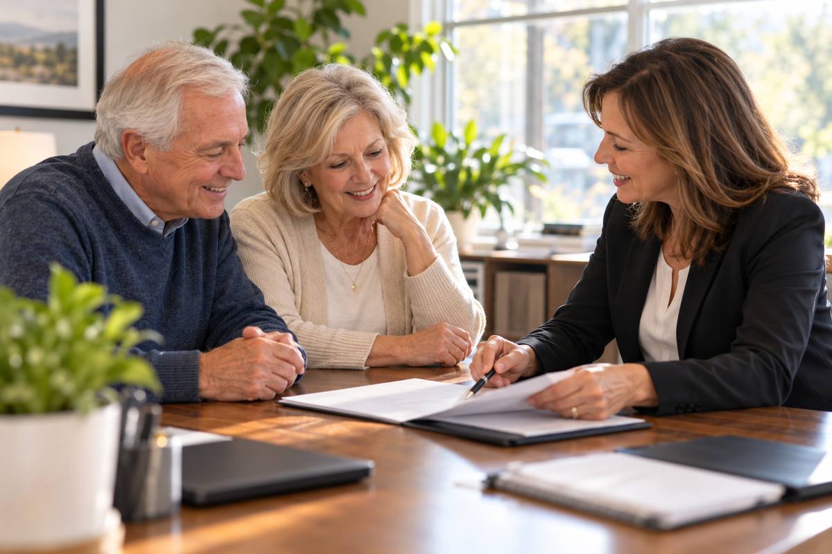 Older couple meeting with a local Medicare agent to compare 2027 plan options